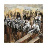 Ručne zváraný a maľovaný obraz z kovu 600x30x600 Stavební pracovníci v Manhattane