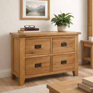 mala drevena komoda so 4 zasuvkami