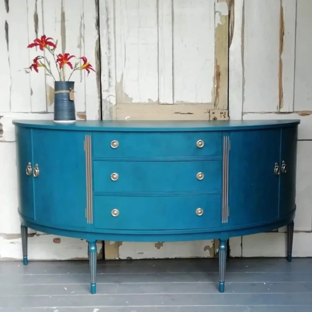 Oválná komoda upravená modrou kriedovou farbou Steel Teal - Dubu.sk - Frenchic Slovensko