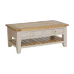 Bledohnedý konferenčný stolík so zásuvkami a poličkou 1200x700x500