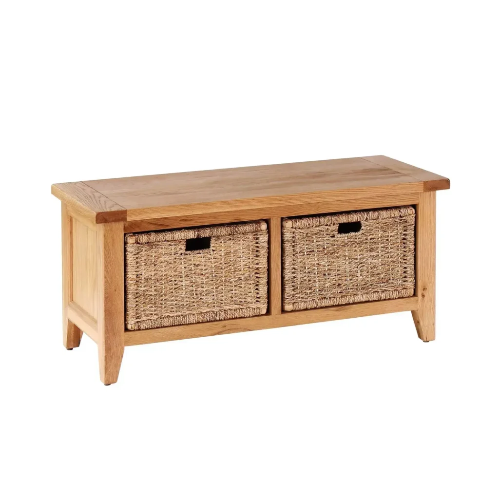 Lavica z masívu s ratanovými košíkmi - Dubu.sk - nábytok z masívu