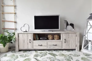 Sivá patinovaná TV skrinka s 2 dvierkami