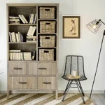 Široká rustikálna drevená knižnica so 4 zásuvkami 104x40x195 cm