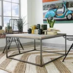 Štvorcový rustikálny konferenčný stolík s kovovou konštrukciou 92x92x48 cm