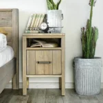 Vysoký rustikálny drevený nočný stolík so zásuvkou a poličkou 46x40x67 cm