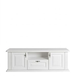 Drevený stolík pod TV bielej farby