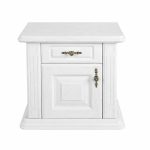 Biely nočný stolík z masívu s dvierkami, 60x40x54 cm