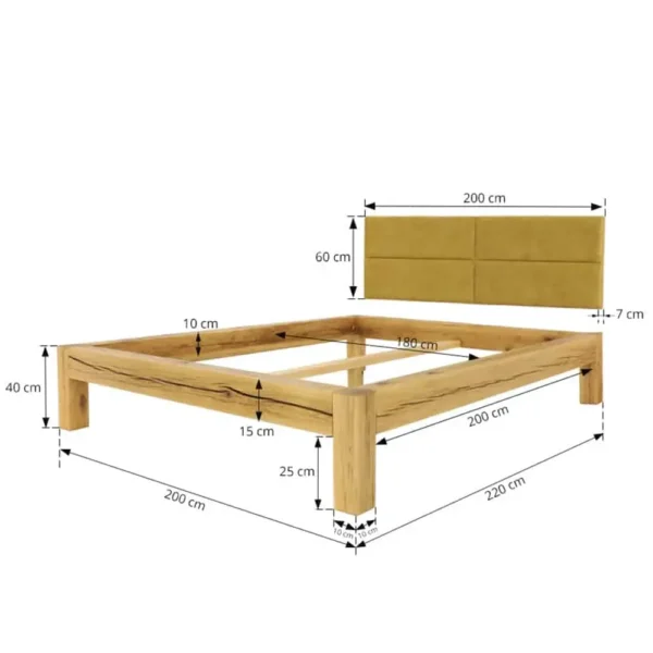 Dubová manželská posteľ z trámov s čalúneným čelom 180x200