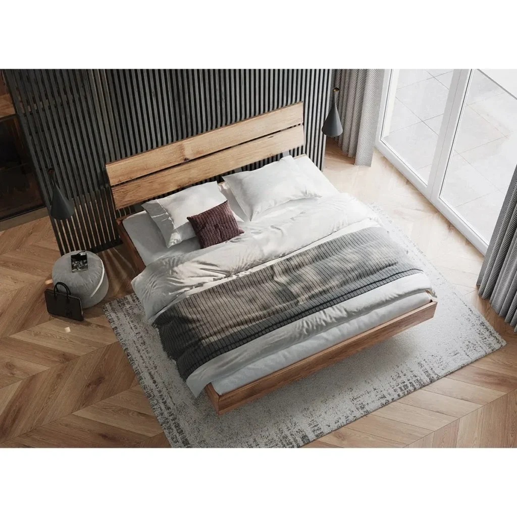 spalna s modernou postelou z masivu