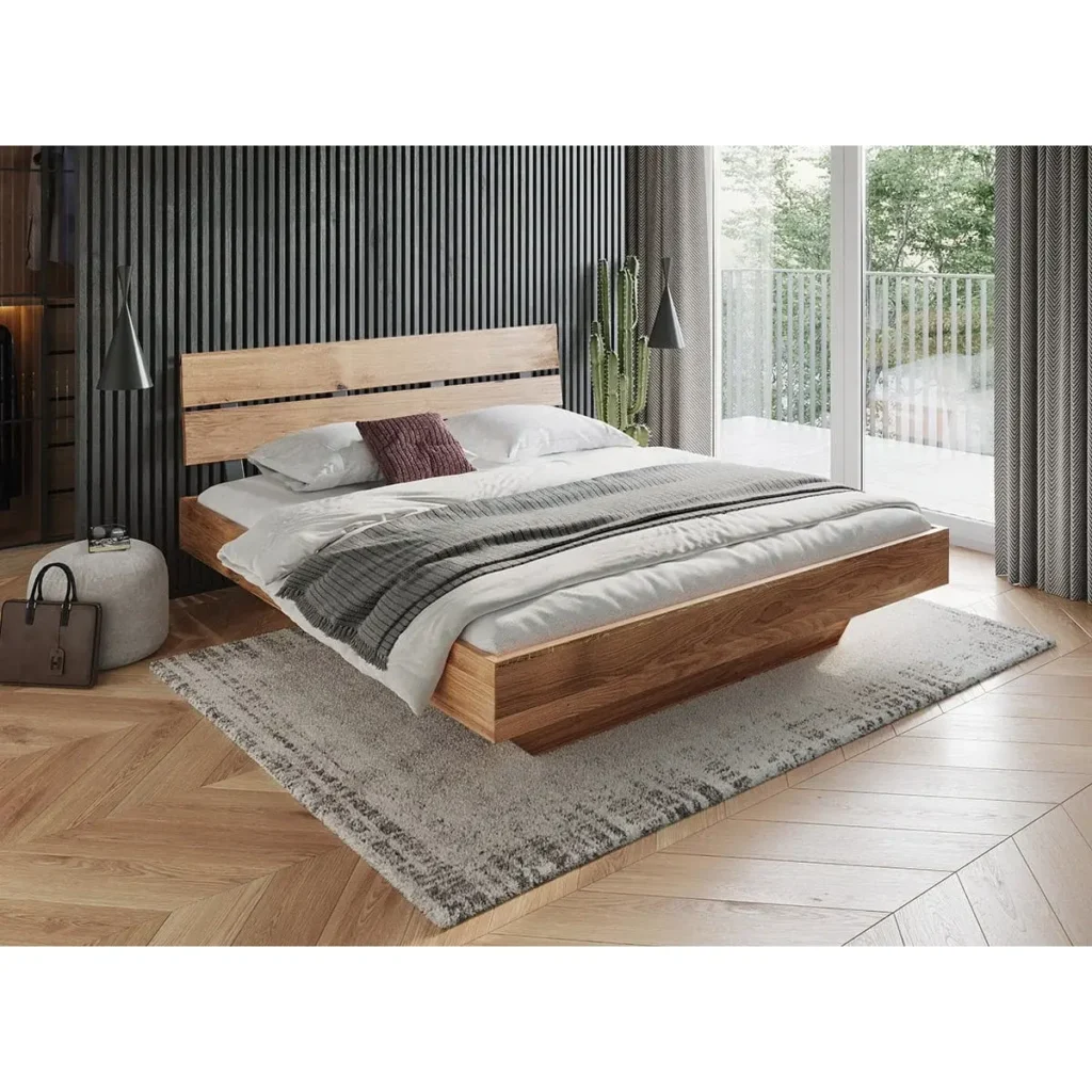 Moderná levitujúca posteľ z masívu v spálni