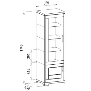 rozmery úzkej modernej vitríny
