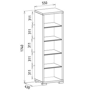 rozmery vysokej úzkej knižnice z masívu