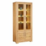 Vysoká presklená moderná dubová vitrína, 100x43x215,8 cm