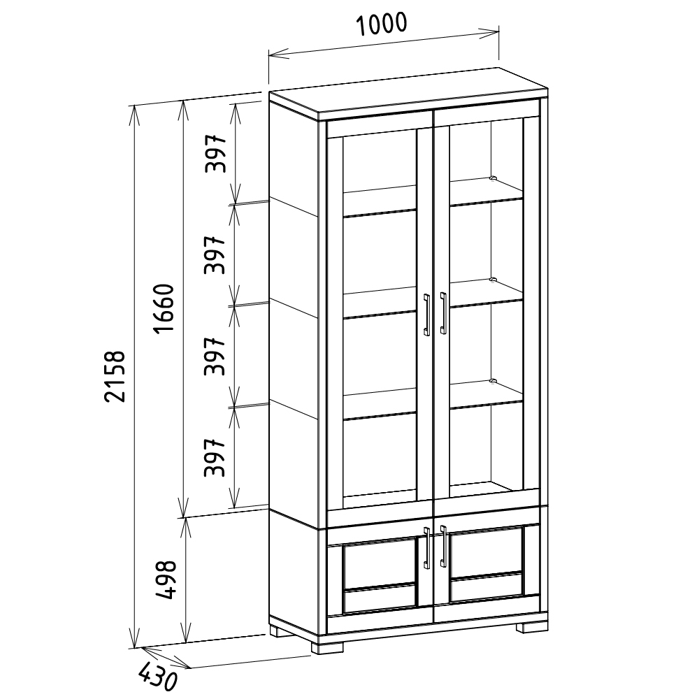 rozmery vysokej presklenej dubovej vitríny