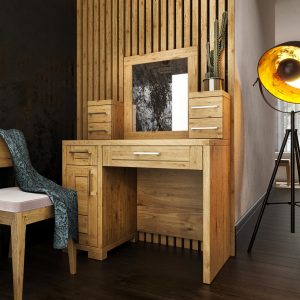 Drevený kozmetický stolík so zrkadlom, 100x50x141 cm