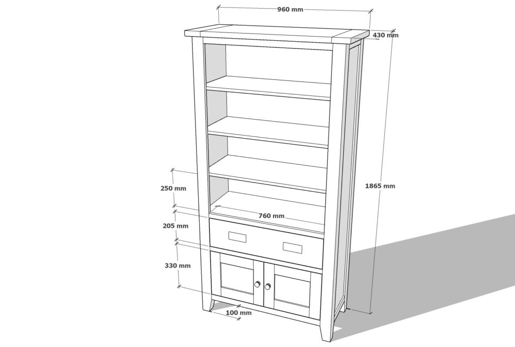 rozmery drevenej masívnej knižnice