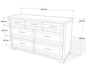 Rozmery bieliznika so 7 zasuvkami drevo