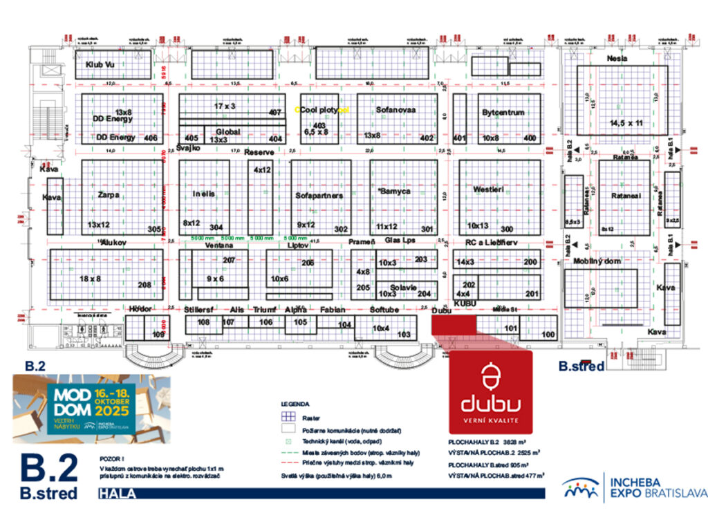 Moddom 2025 v Inchebe Bratislava (16.–18.10.) – veľtrh bývania a výstava nábytku, mapa Dubu