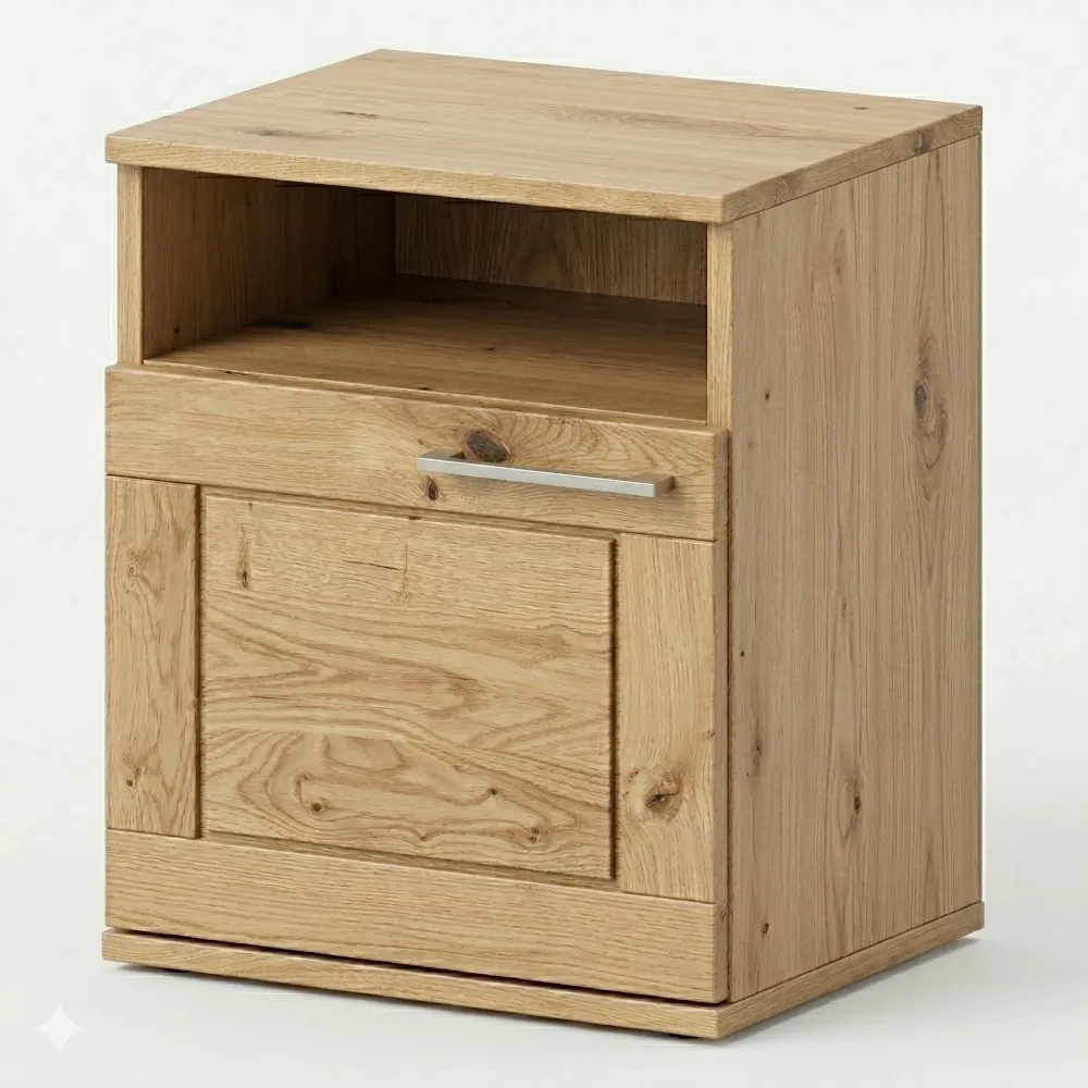 Drevený nočný stolík s dvierkami