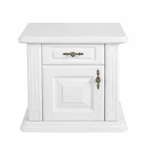 biely nočný stolík z masívu