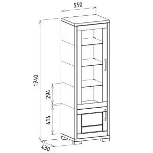 rozmery úzkej modernej vitríny