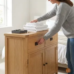 praktická dubová skrinka do kúpeľne