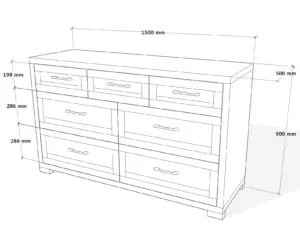 Rozmery bieliznika so 7 zasuvkami drevo