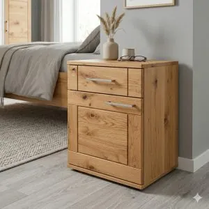 Nočný stolík so zásuvkou a dvierkami z dreva